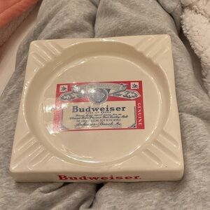 Budweiser Cream and Red Ashtray